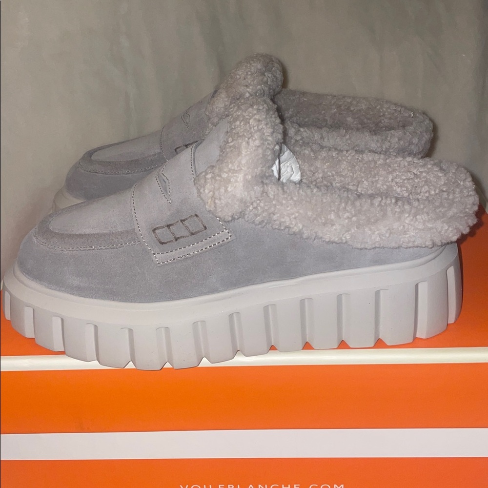 NWT VOILE BLANCHE GRENELLE Genuine Shearling Platform Mule - Picture 13 of 16
